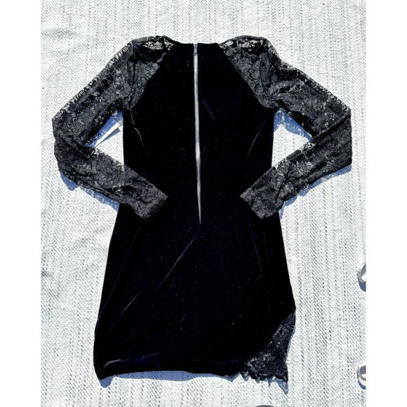 Emerald Sundae Dress Large Black Velour Floral Long Sleeve Mini Junior Womens - Picture 7 of 9